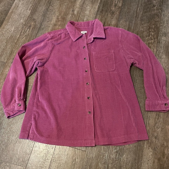 L.L. Bean Corduroy Shirt Jacket Shacket Pink Womens Large Cozy Cottage Core - Picture 1 of 5
